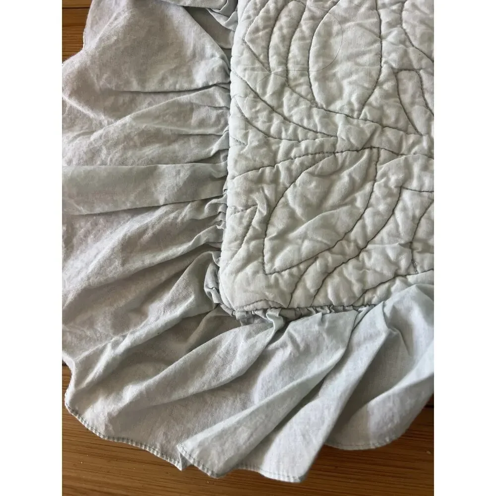 Pottery Barn Quilted Ruffled Pillow Shams Standard Seafoam Green Cotton A Pair